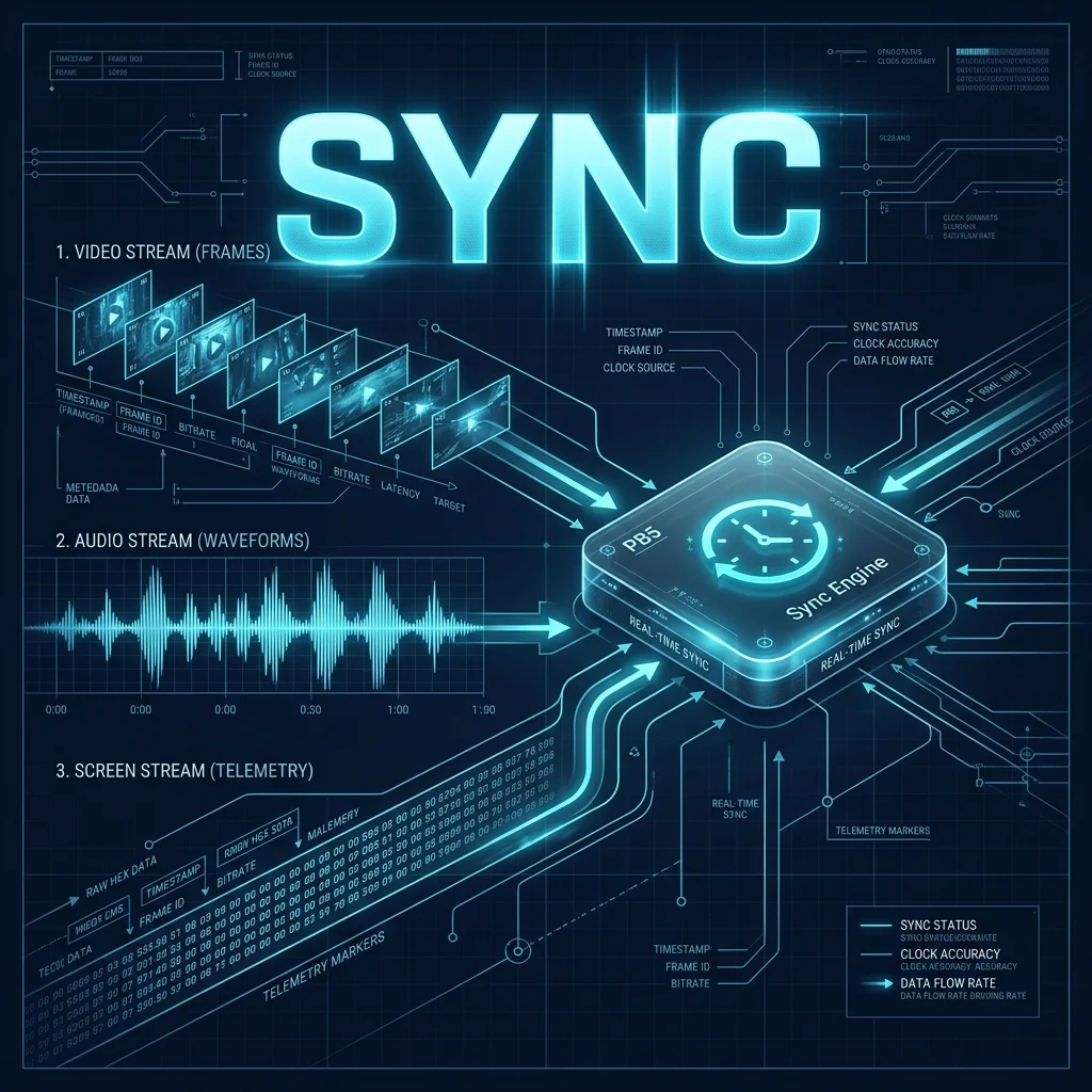 SYNC Engine — Maintaining temporal parity across all sensory modalities. Technical Diagram: Synchronizing Video, Audio, and Screen data